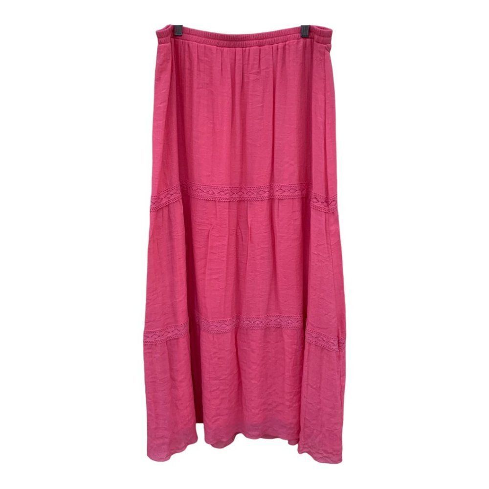 NEW I.N. STUDIO ladies long crepe pink lined skirt size 1X XL elastic waist